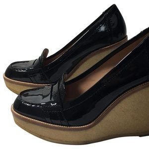 💙💖 YSL Black Patent Leather Loafer Wedges